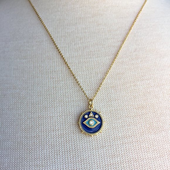Blue enamel Protective Eye Medallion Necklace - Picture 4 of 5
